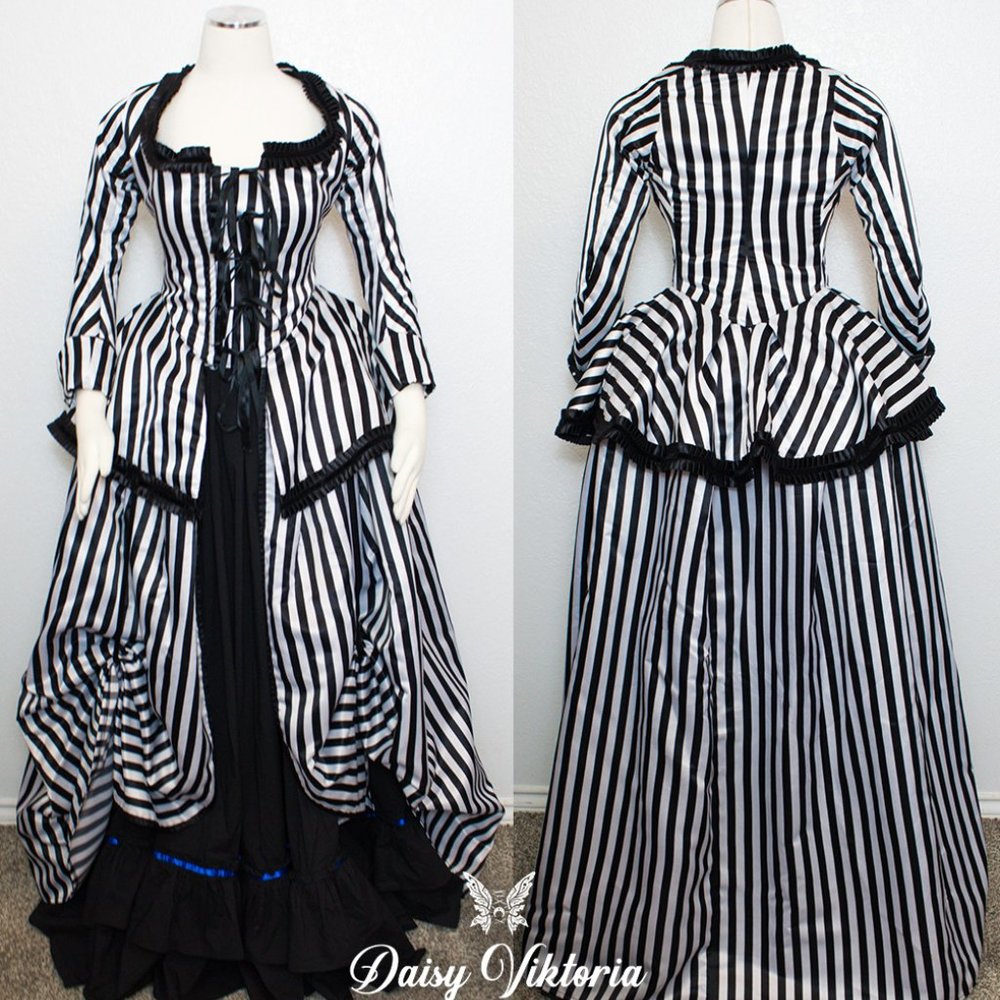 Black and White Striped Gothic Rococo Gown